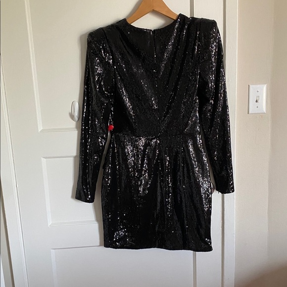 NWT Ieena for Mac Duggal Sequined Structured Faux Blazer Mini Dress in Black - Picture 7 of 8